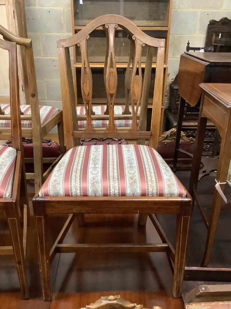 A set of six Edwardian Hepplewhite style inlaid dining chairs